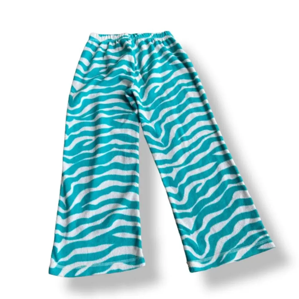 Gap Girls Pajama‎ Pants Size 6 Teal Cream Zebra Stripe Print Lounge Fleece